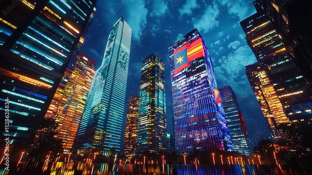Obraz premium A Modern Cityscape with Illuminated Skyscrapers