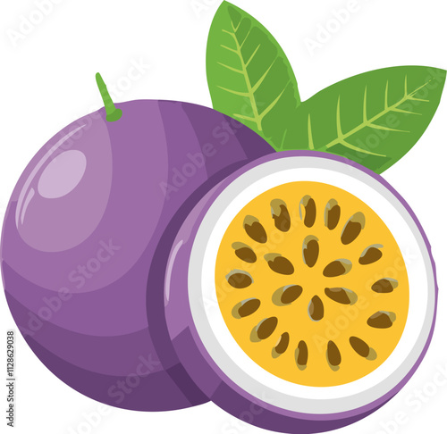 Vibrant Cross Sectioned Passion Fruit Illustration Exotic Tropical Fruit Striking Color cartoon pic