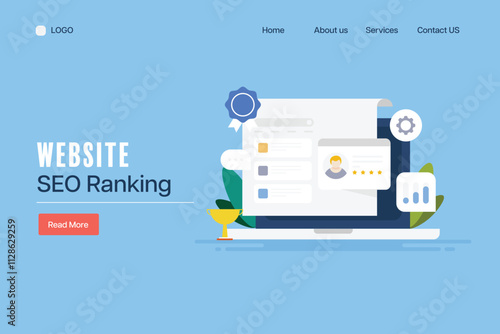 Website management and optimization with digital software application, SEO top ranking and user intent content creation based on data concept.