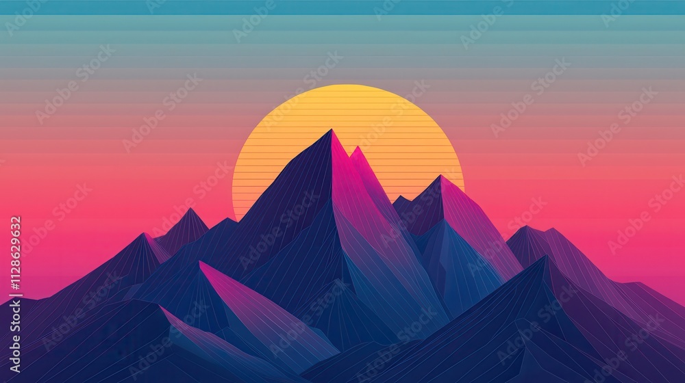 A vibrant sunset over stylized mountains, showcasing a gradient of colors, creating a serene and artistic landscape. A vibrant sunset over stylized mountains, showcasing a gradient of colors, creating a serene and artistic landscape.
