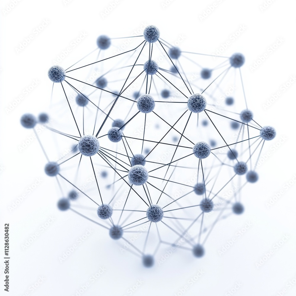 A spherical network of interconnected nodes and lines, symbolizing connectivity, complexity, and data relationships in a minimalist design.