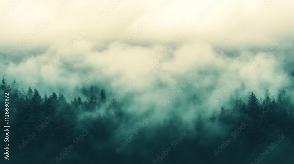 Misty Mountains Enveloping a Dark Evergreen Forest Misty Mountains Enveloping a Dark Evergreen Forest
