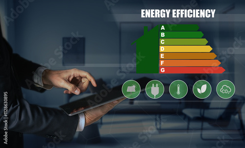 Energy efficiency rating. Lower CO2 emissions, efficient home and appliances. Green ecology concept