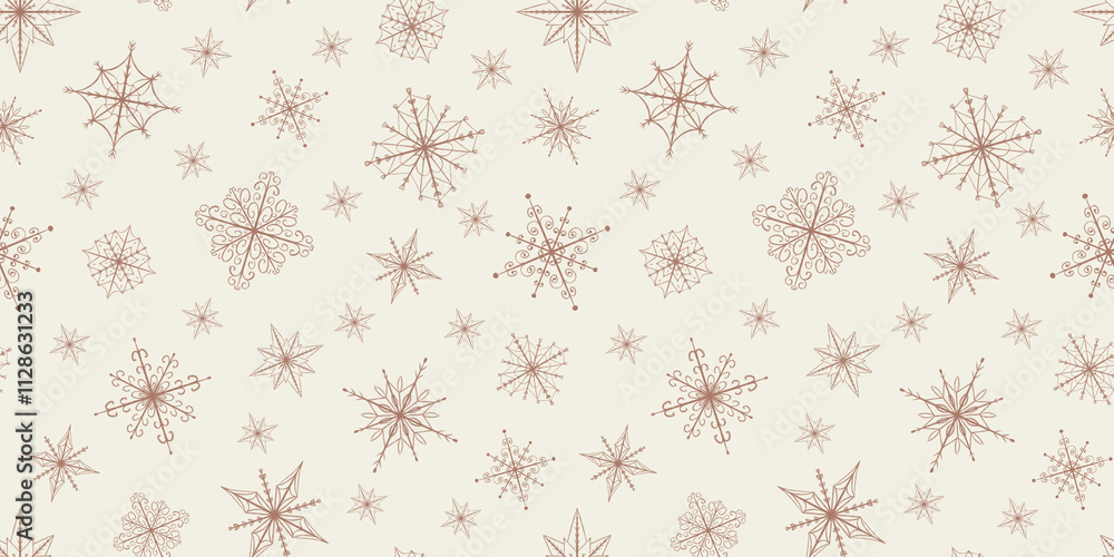 Seamless pattern with snowflakes in a mocha mousse color on a milky background Seamless pattern with snowflakes in a mocha mousse color on a milky background