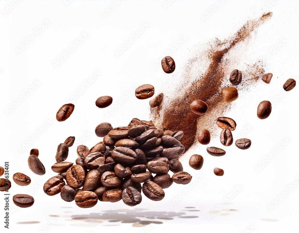 Obraz premium Coffee Splash with Coffee Beans Isolated on White Background
