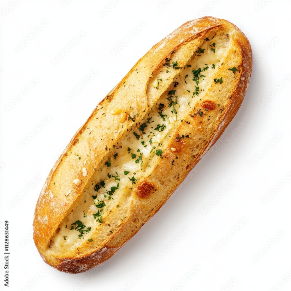 Garlic Bread isolated on white background, top view Garlic Bread isolated on white background, top view