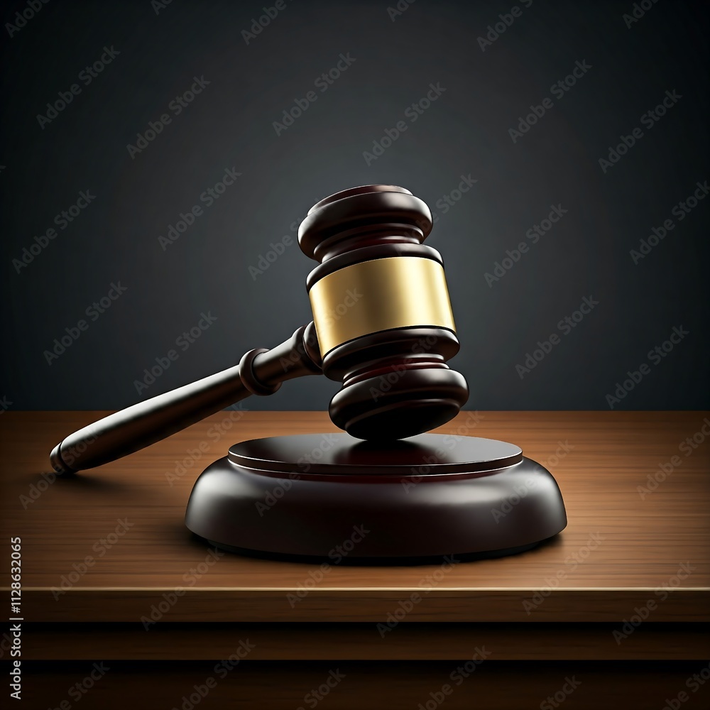 Judges gavel hammer court on wooden table on dark light background Judges gavel hammer court on wooden table on dark light background