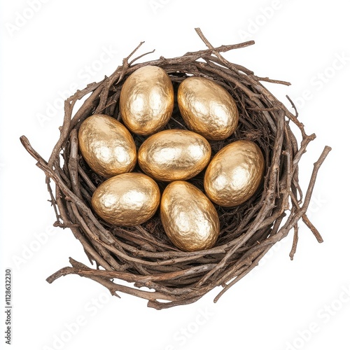 Wallpaper Mural Golden eggs in a nest isolated on white background Torontodigital.ca