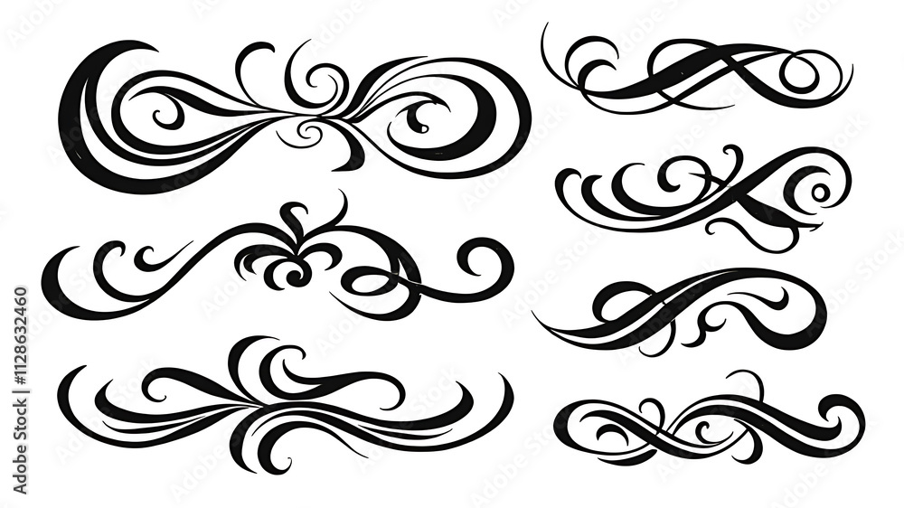 collection of abstract swoosh patterns, emphasizing dynamic curves, sharp edges, and elegant flow. Include collection of abstract swoosh patterns, emphasizing dynamic curves, sharp edges, and elegant flow. Include