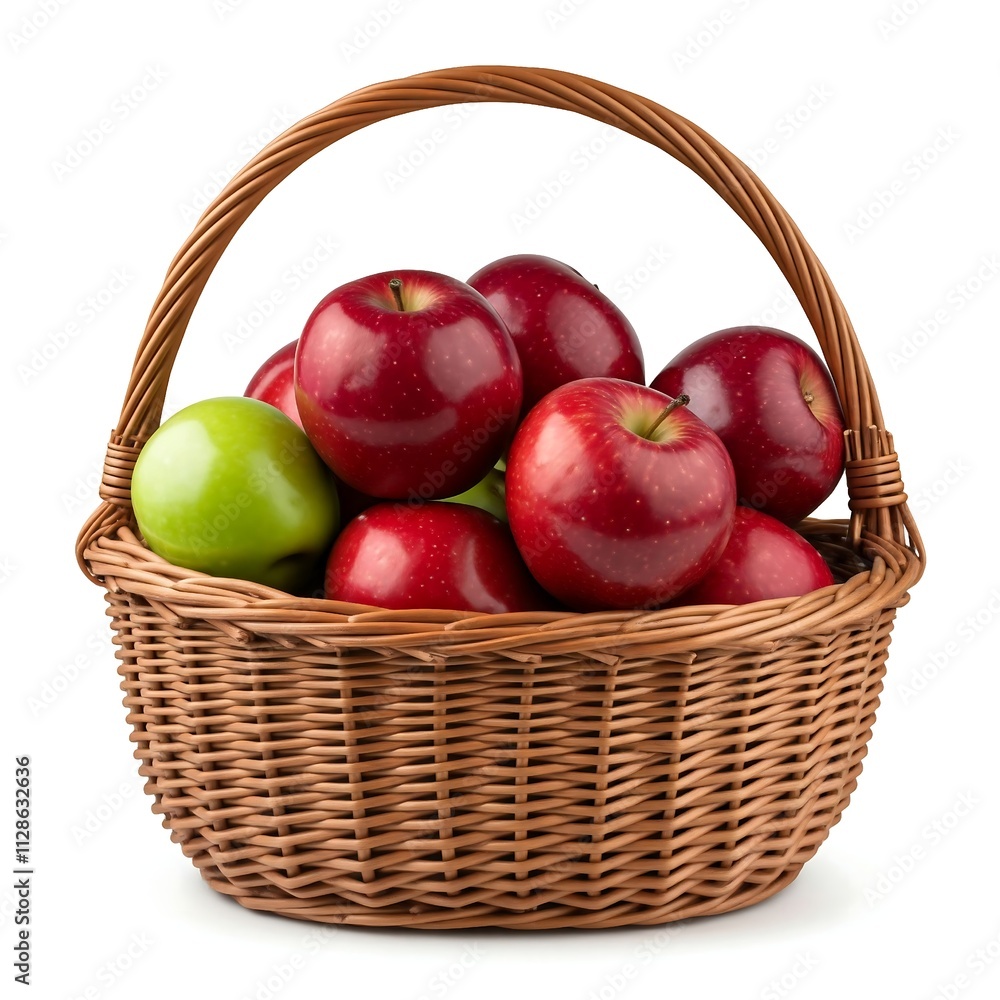 A basket filled with apples isolated on white background A basket filled with apples isolated on white background