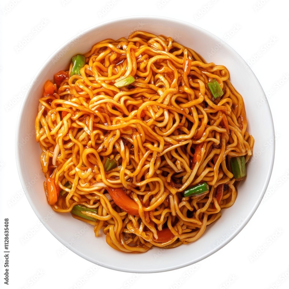 Lo Mein isolated on white background, top view Lo Mein isolated on white background, top view