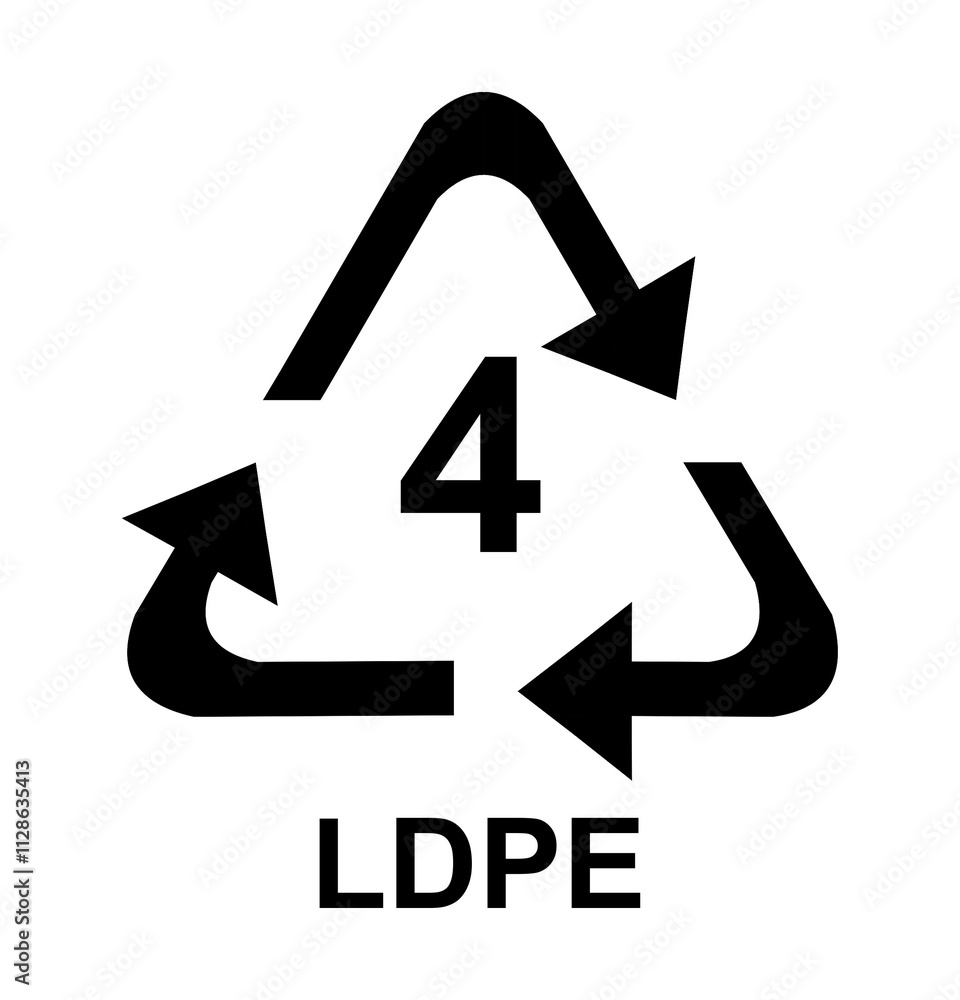 Plastic recycling symbol or plastic identification codes or. Number 4 LDPE. Plastic recycling symbol or plastic identification codes or. Number 4 LDPE.