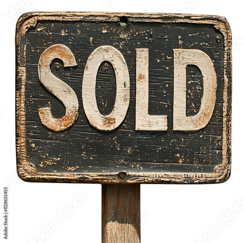 Vintage "SOLD" Wooden Sign with Rustic Texture