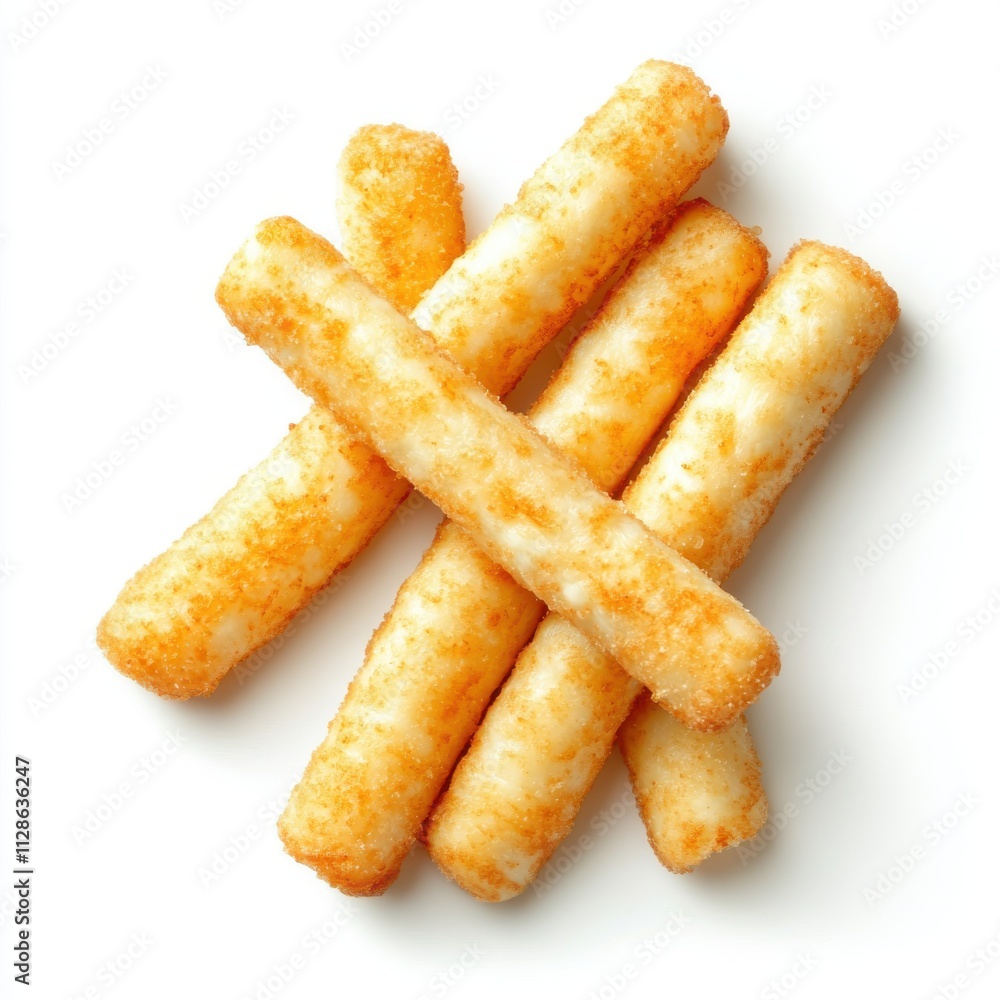 Mozzarella Sticks isolated on white background, top view Mozzarella Sticks isolated on white background, top view