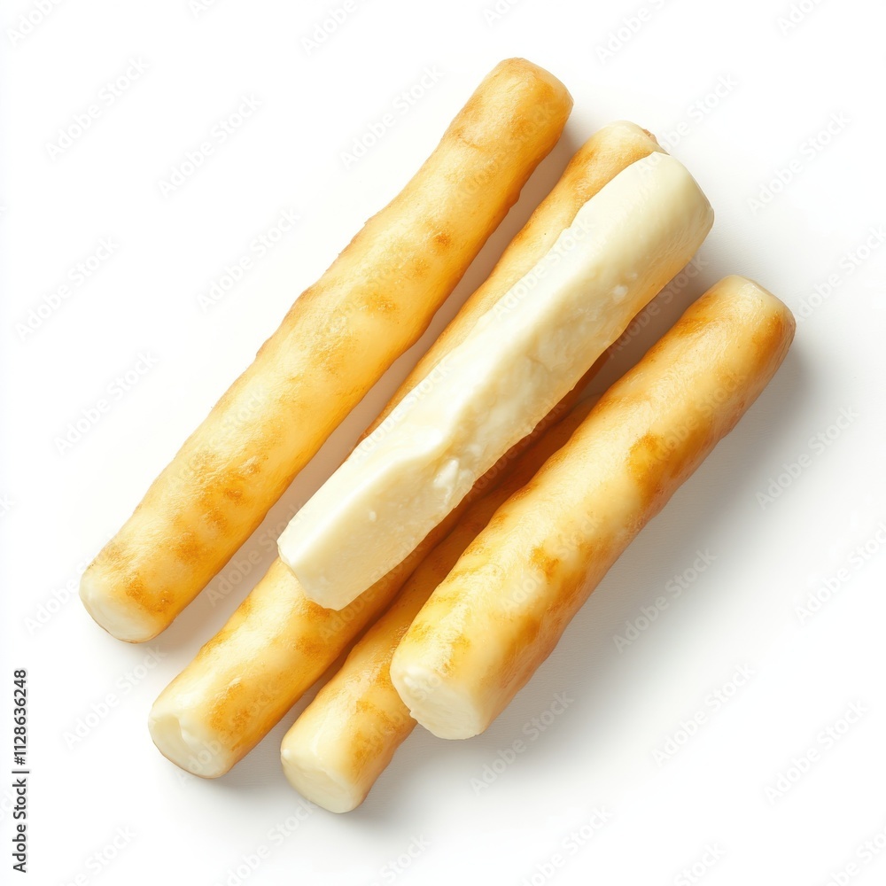 Mozzarella Sticks isolated on white background, top view Mozzarella Sticks isolated on white background, top view