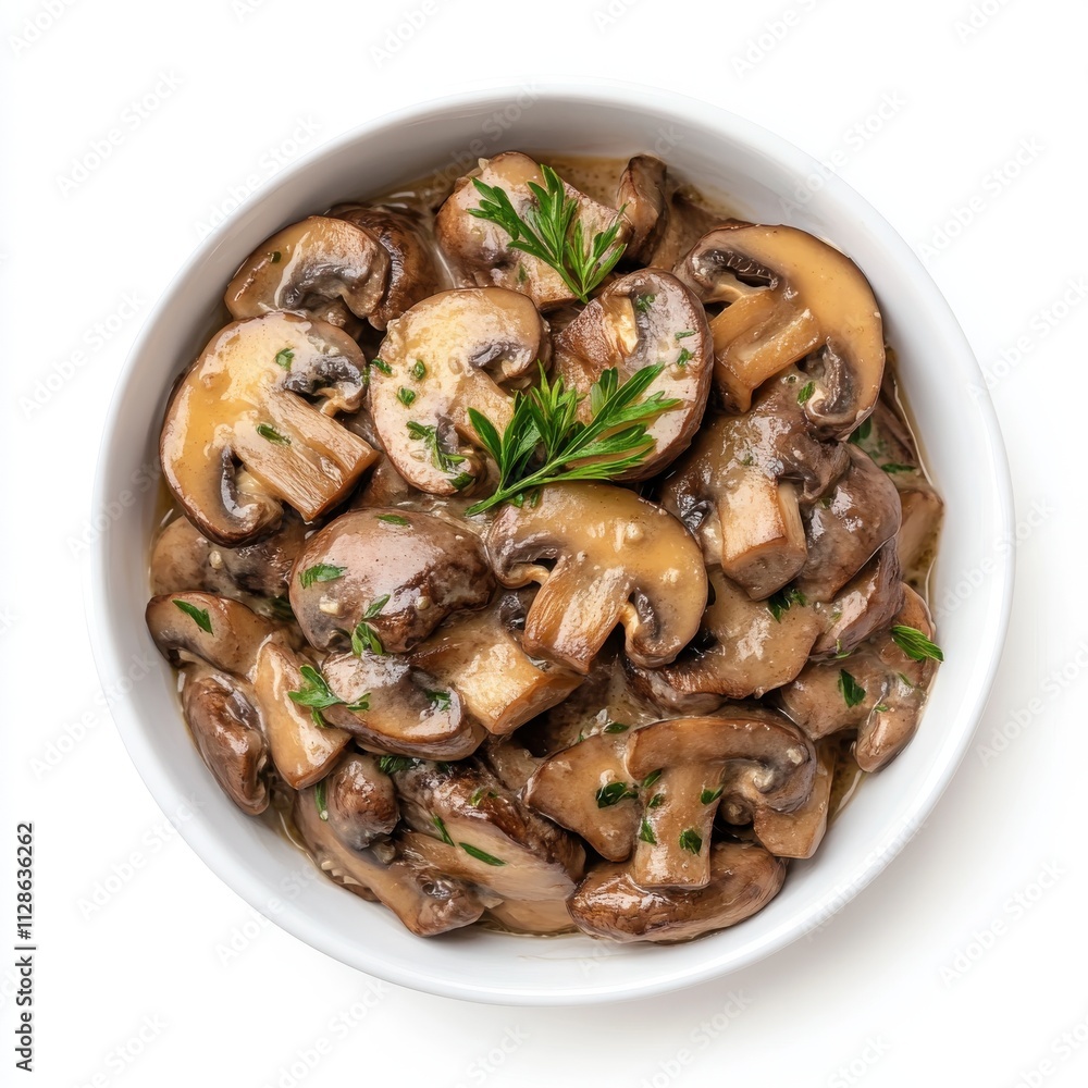Mushroom Stroganoff isolated on white background, top view Mushroom Stroganoff isolated on white background, top view
