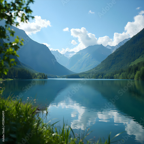 Tranquil Mountain Lake Reflection in Pristine Wilderness with Crystal Clear Waters