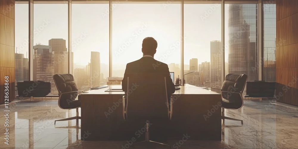 Executive Businessman in Modern Office City View Executive Businessman in Modern Office City View