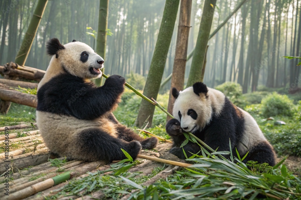 Fototapeta premium Two years aged young giant Pandas (Ailuropoda melanoleuca), Chengdu, Sichuan, China