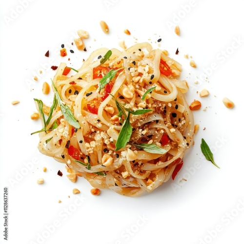 Pad Thai isolated on white background, top view photo