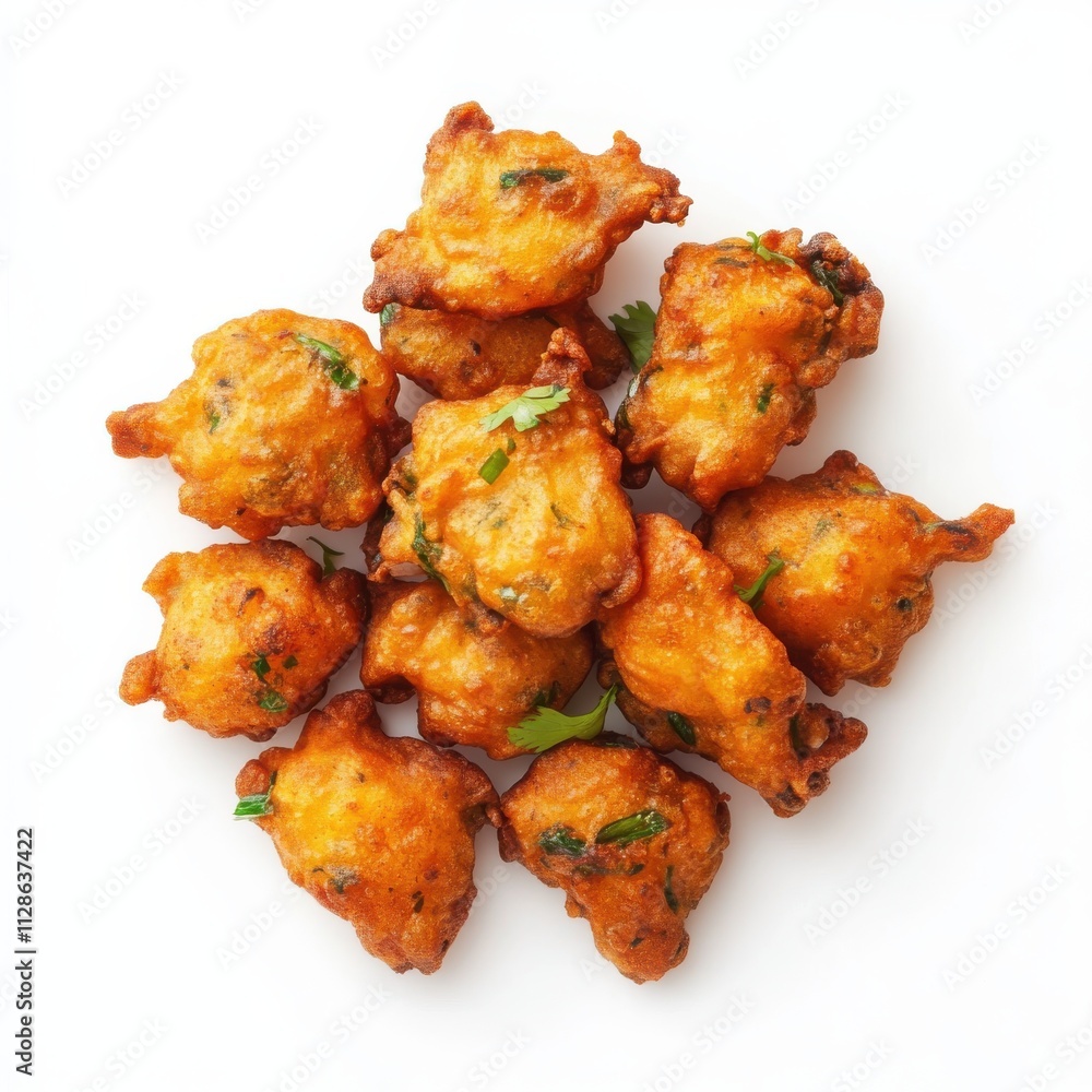 Pakoras isolated on white background, top view Pakoras isolated on white background, top view