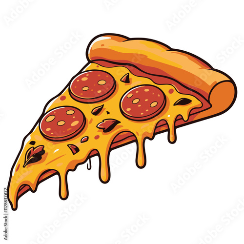 Floating Funny cartoon slice pizza.playing football pizza. pizza vector Icon Illustration Food