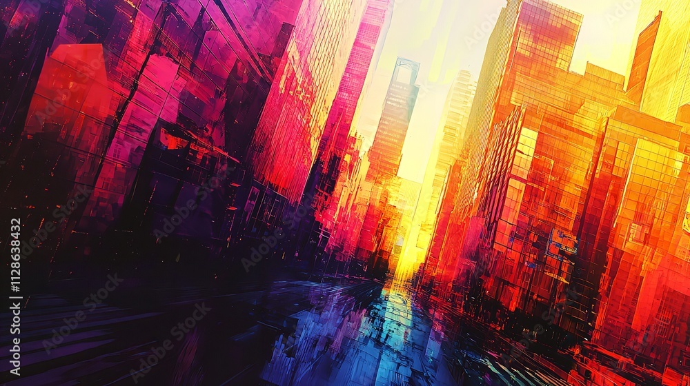 Obraz premium Abstract Cityscape Silhouette with Vibrant Colors