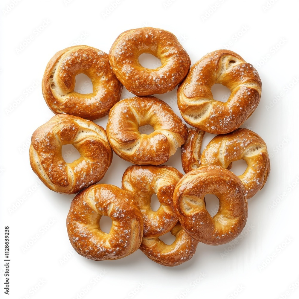 Pretzels isolated on white background, top view Pretzels isolated on white background, top view