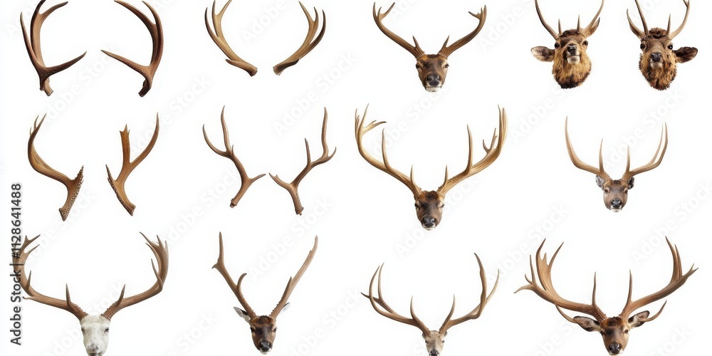 Fototapeta premium Set of antlers isolated on white background