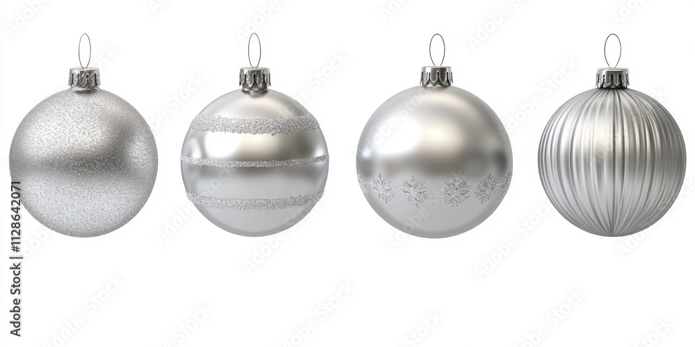set of Silver Christmas ball decoration isolated on white background set of Silver Christmas ball decoration isolated on white background