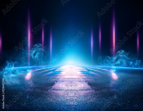 Abstract dark background of an empty scene with ultraviolet light. photo