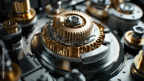 Wallpaper Mural Close-up of intricate metallic gears and cogs in complex machinery. Torontodigital.ca