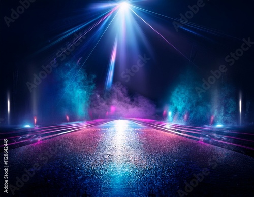 Abstract dark background of an empty scene with ultraviolet light. photo