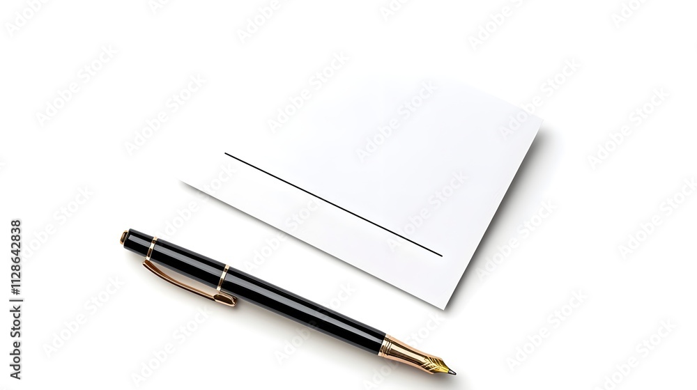 Elegant Fountain Pen with Blank Paper for Writing, Highlighting Luxury Stationery, Creativity, and Professional Expression in Minimalist Style with Clean White Background Elegant Fountain Pen with Blank Paper for Writing, Highlighting Luxury Stationery, Creativity, and Professional Expression in Minimalist Style with Clean White Background
