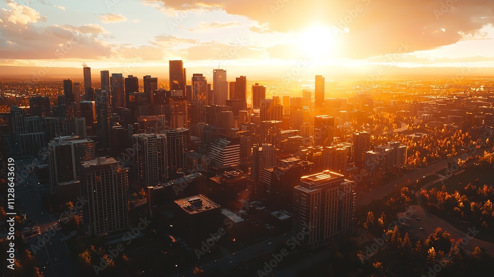 Fototapeta premium Aerial Panoramic View of a Beautiful Modern Cityscape