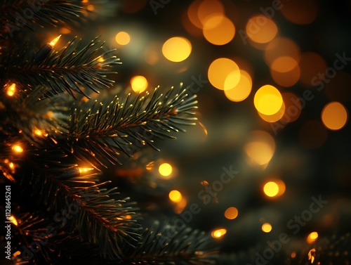 Wallpaper Mural Christmas tree branch lights glow warmly Torontodigital.ca