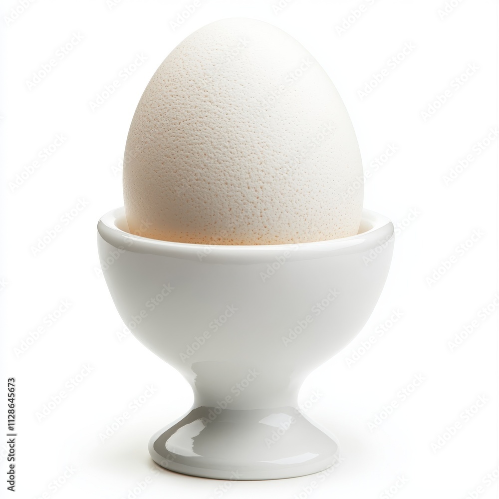White egg cup with egg isolated on white background