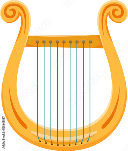 Harp or lyre musical instrument font U letter. Musician classic equipment English ABC element, band string lyra or orchestra acoustic musical instrument font typeset latin alphabet vector letter