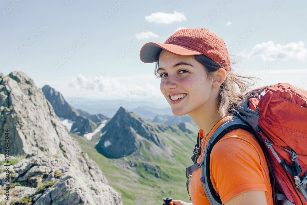 Young hiker smiles while exploring mountain trails Young hiker smiles while exploring mountain trails