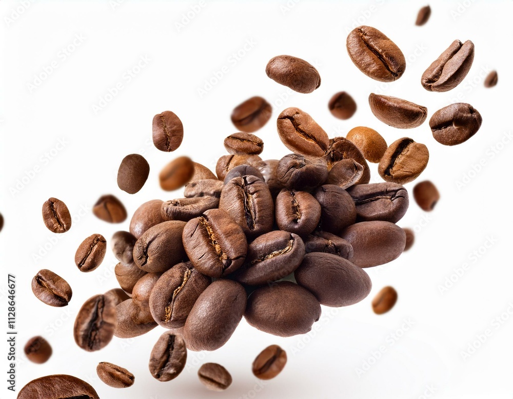 Obraz premium Coffee Splash with Coffee Beans on White Background