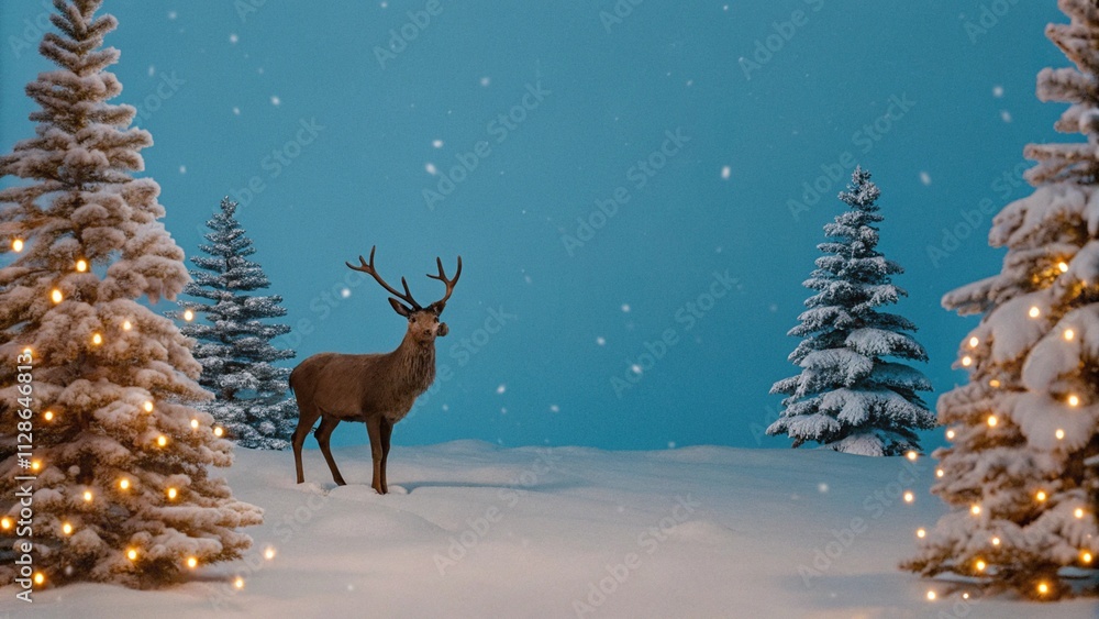 deer in winter forest Christmas theme deer in winter forest Christmas theme