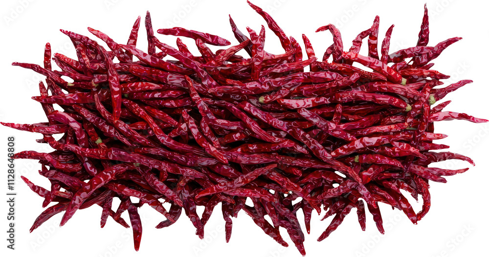 Naklejka premium Vibrant red dried chili peppers stacked together