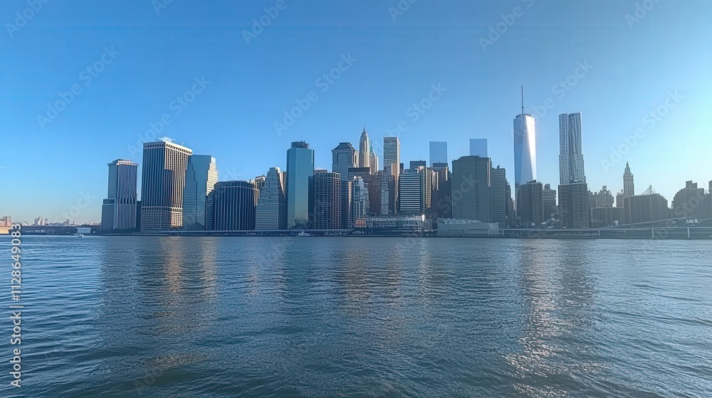 Fototapeta premium New York City Skyline Viewed Across Calm Water