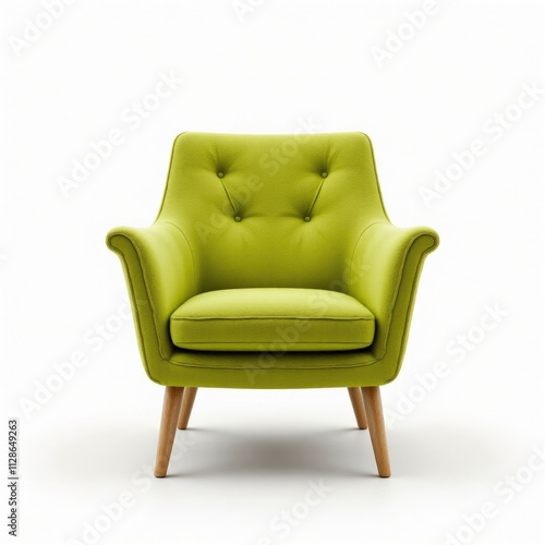 Lime Green Buttoned Armchair on Wooden Legs 