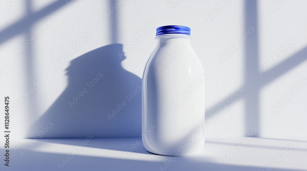 Fresh Milk Bottle on a Simple Background with Shadows and Light Play, Capturing the Essence of Dairy Products and Minimalist Aesthetics in Photography Fresh Milk Bottle on a Simple Background with Shadows and Light Play, Capturing the Essence of Dairy Products and Minimalist Aesthetics in Photography
