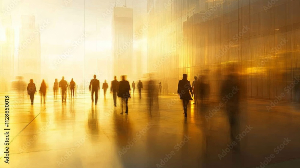 Golden City Silhouettes People Walking Forward Golden City Silhouettes People Walking Forward