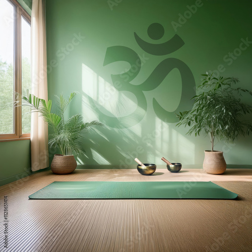 Modern empty room for yoga meditation, olystic activity. Serene atmosphere in a contemporary studio