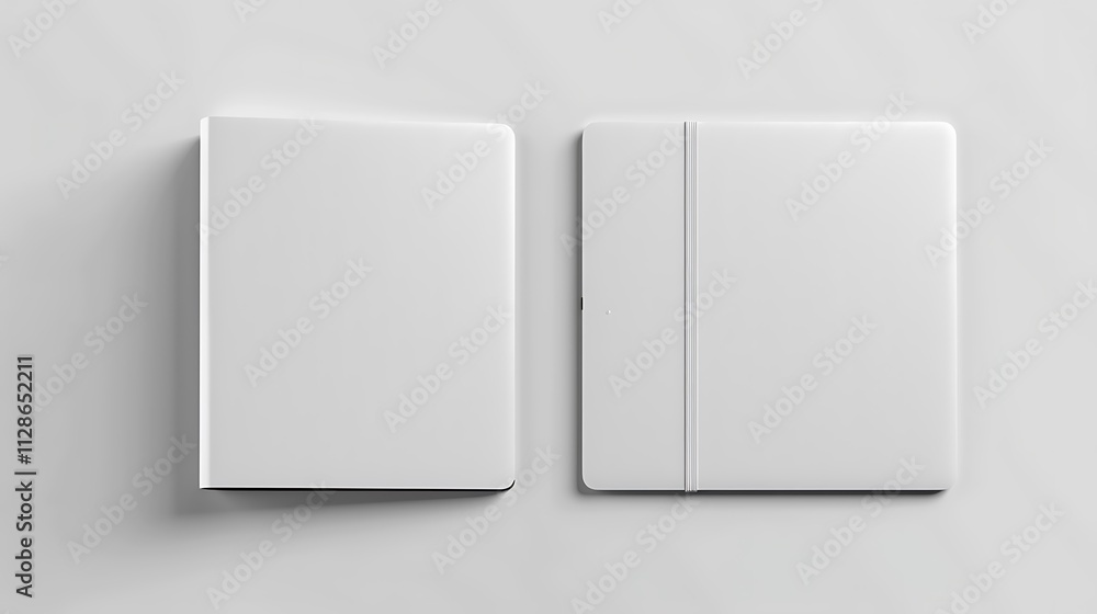 White cover notebook mockup on white background White cover notebook mockup on white background