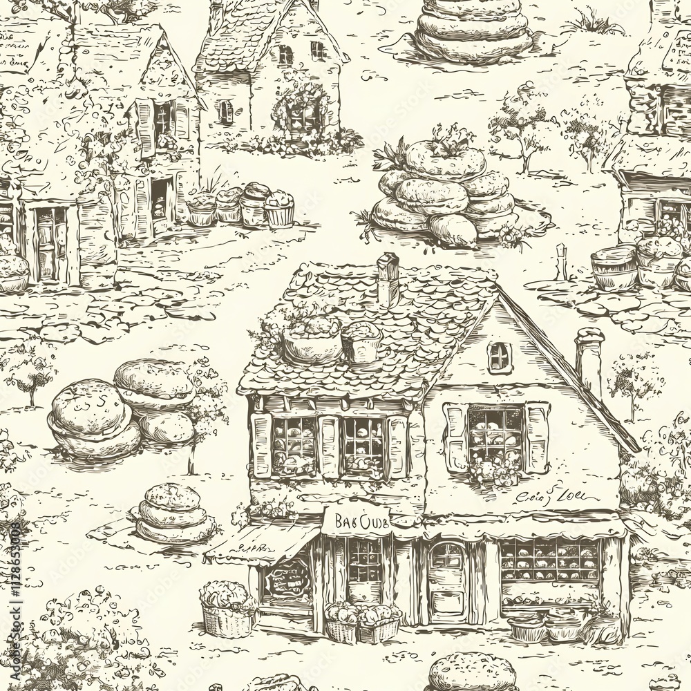 Charming Countryside Village with Cozy Homes and Baskets Charming Countryside Village with Cozy Homes and Baskets