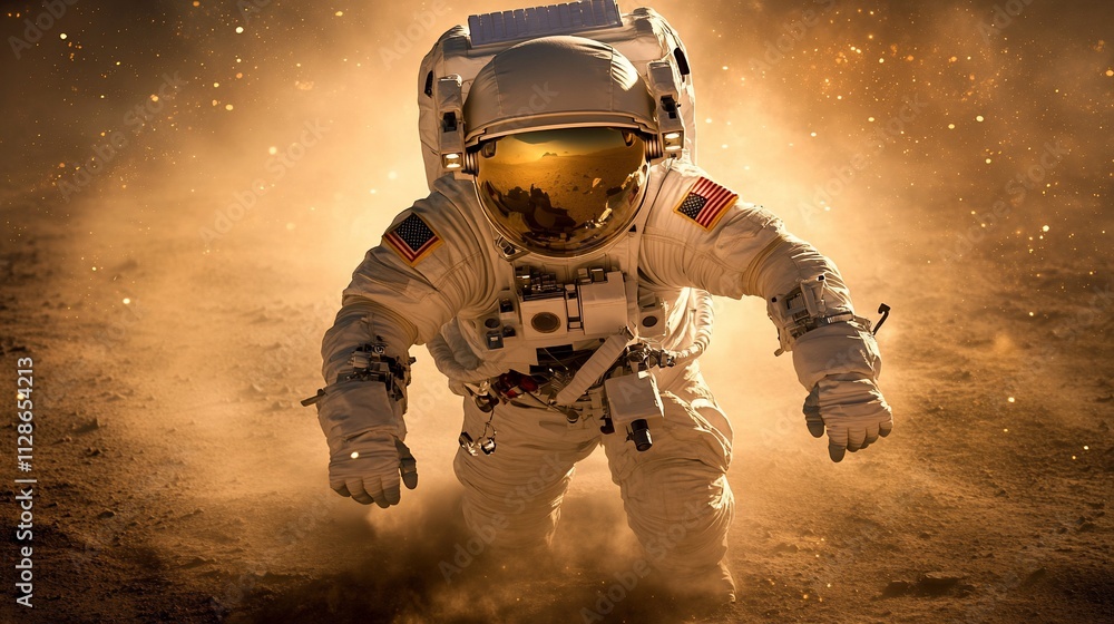 Astronaut walking on Mars, dust storm. Astronaut walking on Mars, dust storm.